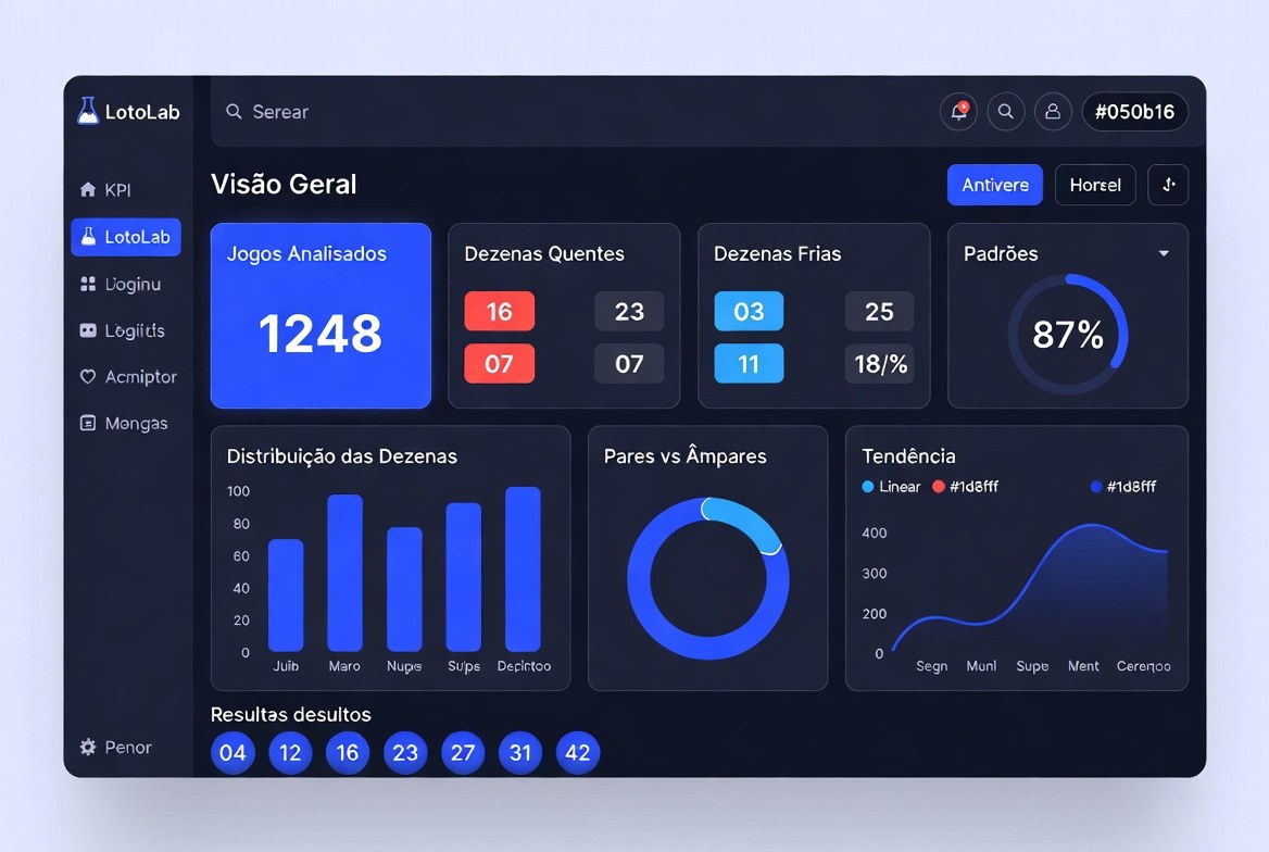 Dashboard LotoLab em visual de produto